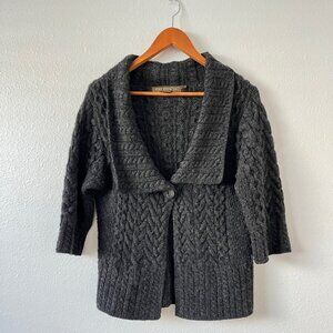 Inis Crafts Womens Cable Knit 100% Merino Wool Cardigan Sweater Large  Gray
